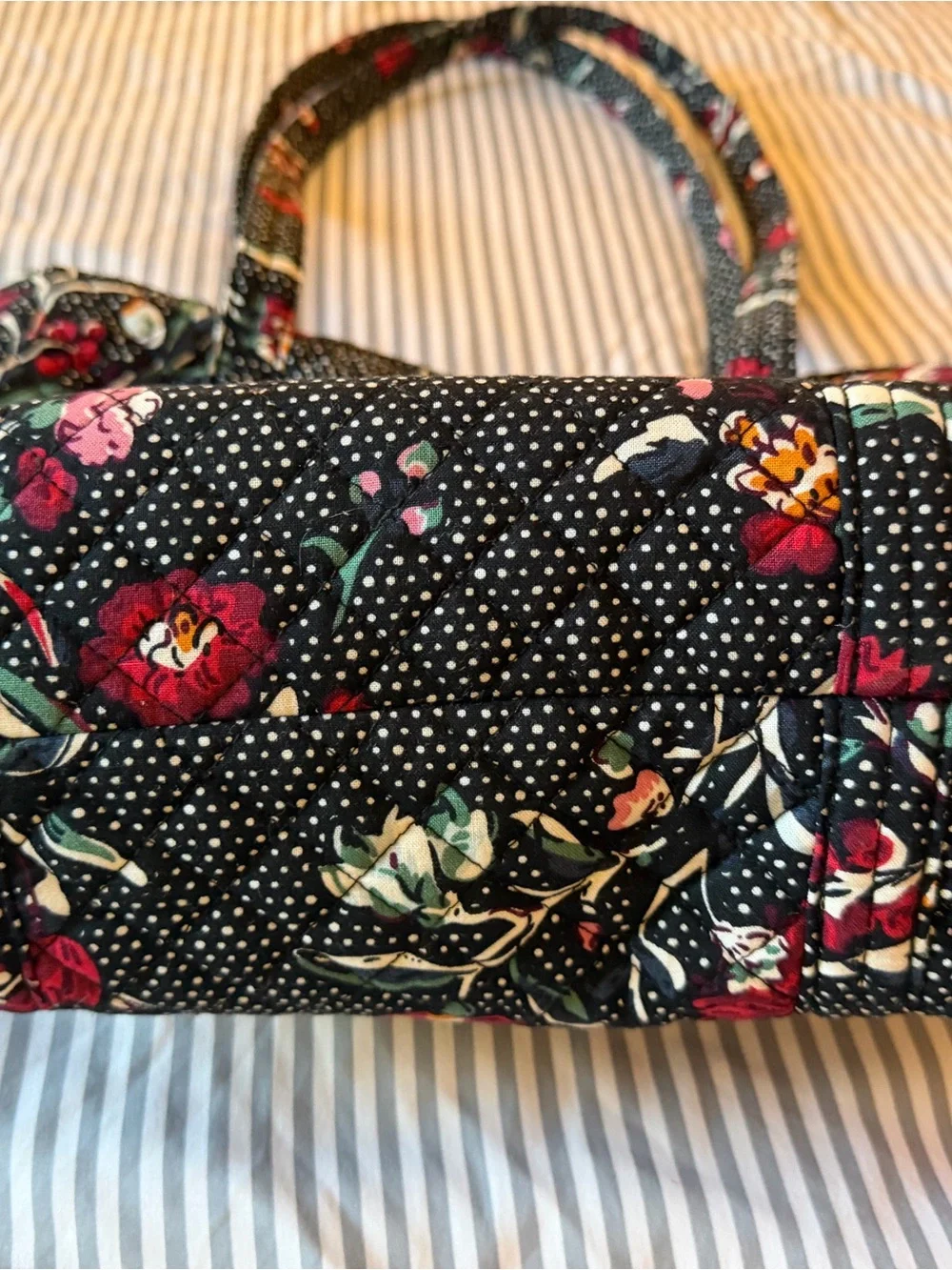 Vera Bradley Floral Black Quilted Small Tote Bag - Perennials Noir Dot pattern